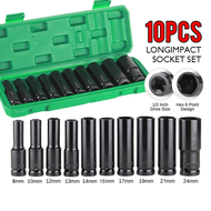 ćdelivery todayć10PCS 1/2 Inch Long Impact Socket Set Black Deep Box Set Tool Set 8mm - 24mm Impact