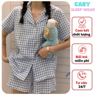 short sleeve Shorts women's pajamas with checkered pattern for summer home wear with many cute patte