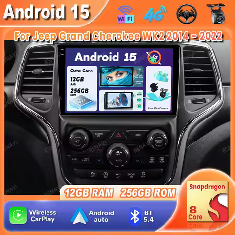 Car Radio Android 15 For Jeep Grand Cherokee WK2 2014 - 2022 Head Unit 4G LTE QLED DSP BT Autoradio
