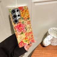 內地直送 - 适用三星s25ultra手机壳s24+创意s24u全包s22us23u油画花朵保护壳-粉橙花朵 三星Galaxy S22 Ultra