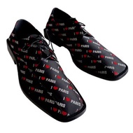 EU42 BALENCIAGA 黑色尼龍紅字提花 I LOVE PARIS 字皮鞋紳士鞋