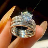 3Pcs/Set 2Ct 6ClawsRound DesignD-Color Moissanite Diamond Ring Set925 SterlingSilver StackingRingEle