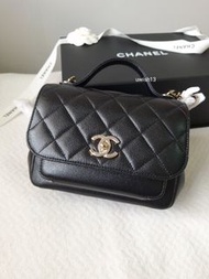 CHANEL 香奈兒 chanel 黑色 淺金扣  荔枝皮 郵差包 business affinity flap bag 全新 未使用品 FULL SET