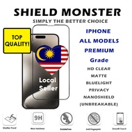 ShieldMonster Screen Protector Tempered Glass for iPhone 17 Pro Max/16E/15/14/13 Plus Clear Privacy 
