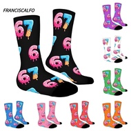 FRANCISCALFO 67 Meme Crew Long Socks, Warm Breathable 67 Meme Ice Cream Socks, Funny Cartoon Lightwe