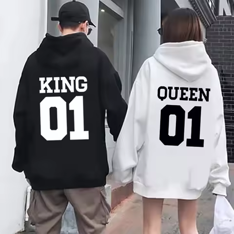 Couple Fashion King 01 Queen 01 Matching Sweatshirt Lovers Streetwear Personality Hoodies Sweatshirt
