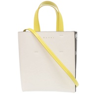近新 Marni 兩用 Museo 皮革白/黑托特包，白色和黑色，0960 [二手] MARNI