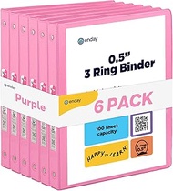 Β½ Inch 3 Ring Binder Pink, .5 Inch Round Ring Clear View Cover with 2 Inside Pockets Binders, Colore