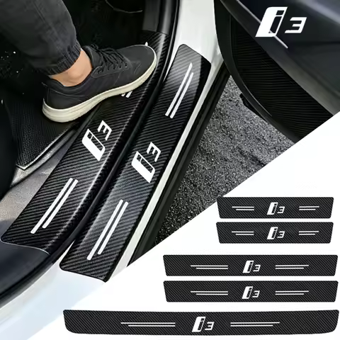 Carbon Fiber Car Stickers Protective Film Door Threshold Scuff Plate Decals for BMW i3 Logo i Z Seri