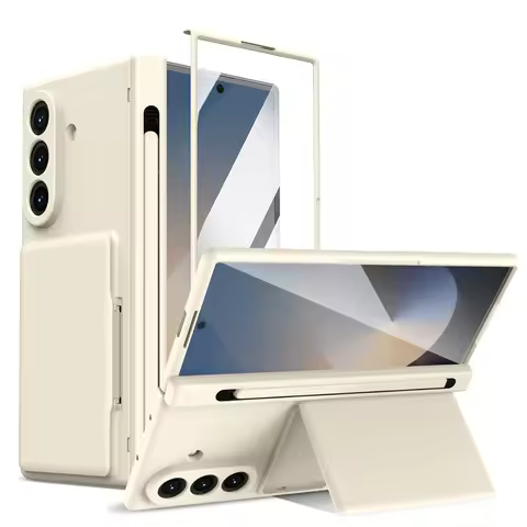 Hinge Wallet Card Slot Bracket Phone Case For Samsung Galaxy Z Fold 8Ultra 7 6 5 With Screen Glass P