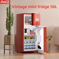 Coca-cola Retro Small Refrigerator 50L Dormitory Mini Fridge Household Double Door Refrigerated Freezer cooler box Dormitory Rental Room freezer cabinet multifunction cooling box Large capacity Refrigerated Freezer Power saving gift