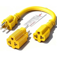4-in-1 15 Amp to 20 Amp -1ft Extension Cable&Power Adapter， T Blade Adapter - 5-15P to 5-20R, 6-15R,