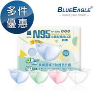 藍鷹牌 N95醫用立體型成人口罩 有鼻樑壓條 50片/1盒 藍色 白色