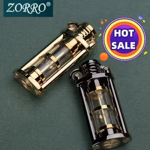 Men's Gift New ZORRO Vintage Grinding Wheel Lighter Transparent Fuel Tank Windproof Lighter Cigarett