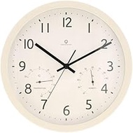 NITORI 8172724 Silent Second Hand, Thermometer/Hygrometer, Dual Use Clock, Foret, White Wash