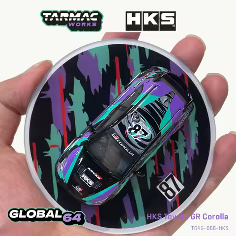 Tarmac Works T64G-066-HKS 1:64 Toyota GR Corolla HKS Co-Branded Purple Green Graphic Livery JDM Diec