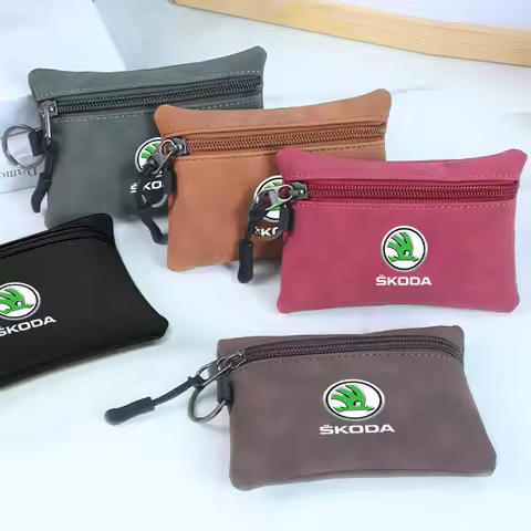 Car Logo Suede Wallet Zipper Key Bag Coin Bag Women Men For Skoda Octavia 2 3 Rapid Kodiaq Karoq Fab