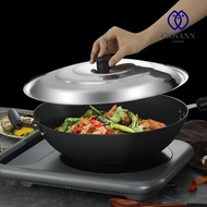 GIOVANNI Wok Lid, Black Plastic Knot Anti- Spill Stainless Steel Pot Lid, Household Round Universal 32/34/36/38/40cm Pot Cover Skillets
