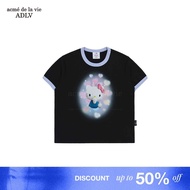 [ADLV X Hello Kitty] 3D Artwork Middle Crop Short Sleeve T-Shirt Black - Women's Cropped Fit T-Shirt