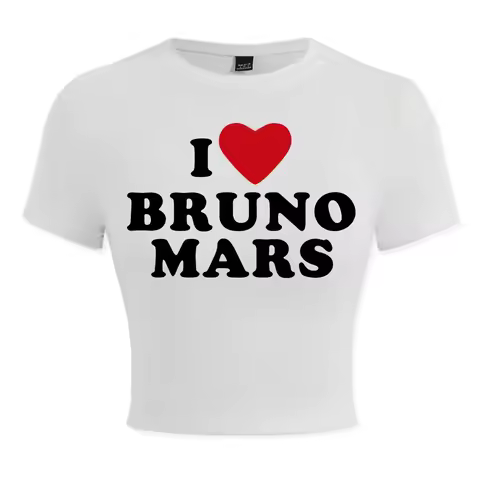 I Heart Bruno Mars Cropped Navel T Shirt Women Bruno Mars The Romantic Tour 2026 T-Shirt Short Sleev