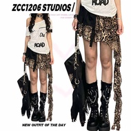 อเมริกันเรโทร Y2K วัฒนธรรมย่อยเสือดาวพิมพ์ไม่สมมาตรมินิ กระโปรง ผู้หญิง ดีไซน์ Sensation ฝูงชนขนาดเล