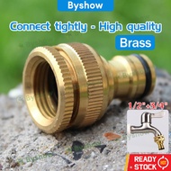 【Byshow】2-in-1 Brass Tap Hose Connector for 1/2" and 3/4" Thread, Quick Adaptor Fitting for Garden W