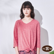 [Daini Silk] Skin-Friendly Comfortable Silk Hem Tie Knot V-Neck Eight-Quarter Sleeve Women's Top-TWL