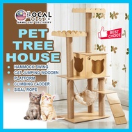 Premium Large 135cm Cat Wooden Condo Cat Tree House Cat Scratch Post Cat Scratching Tower With Hammock