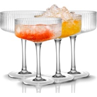 4 Pcs Ribbed Coupe Glasses, 10 oz Vintage Coupe Glass Set, Unique Martini Glass, Classic Cocktail Ga