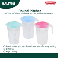 Balayko l Sunnyware 3000ml to 3Liters Washable and Reusable Plasticware Round Pitcher -Deluxe 858