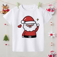2024 NEW Christmas Deer Snowman Tree Print Pattern T-shirt Outfit Sisters Outfit Children White Shor