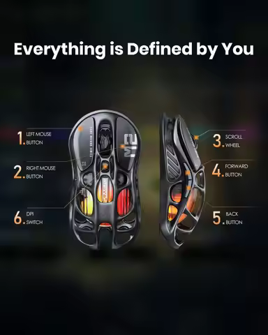 New GravaStar Mercury M2 Wireless Gaming Mouse, Lightweight Hollowed-Out Design, 5 Programmable DPI,
