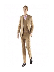Custom Made ชายชุด Slim Fit Tuxedos สีน้ำตาลสีเหลืองชุดแต่งงานสำหรับผู้ชายเจ้าบ่าวสูท Blazer (เสื้อ + กางเกง + เสื้อกั๊ก)n