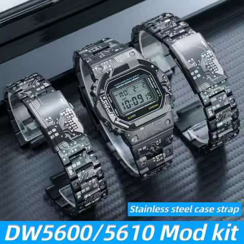 DW5600 Mod kit Titanium alloy case+strap For Casio DW-5600 GW-M5610 Men's Replacement steel metal be
