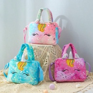 Unicorn Tie-Dye Fluffy Shoulder Bag, Colorful Girls Cross-Body Sling Bag For Kids, Cute Shoulder Sto