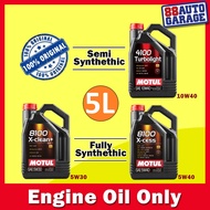 Motul 4100 TURBOLIGHT 10W-40 Semi Synthetic, 8100 X-cess 5W-40, 8100 X-clean+ 5W-30 Fully Synthetic 10W40/5W40/5W30 (5L) Engine Oil  only