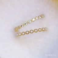 Row Diamond Rhinestone s925 Silver Ring Micro-Inlaid Bead Ring Ring Small Pearl Edge Small Row Flash