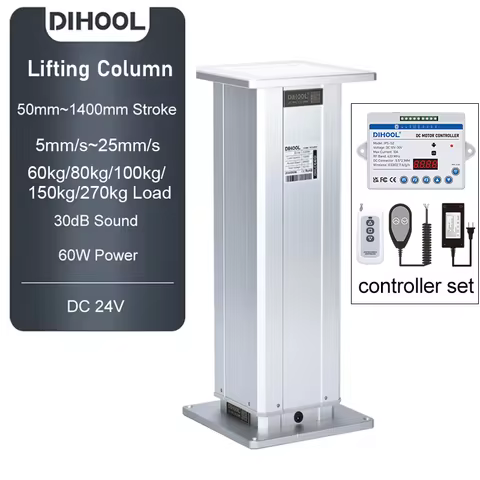 Dihool 2-section Aluminum Lifting Column 2500N Load 1000MM Stroke DC24V 60W Power Motor Remote Contr