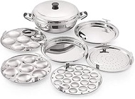 Tabakh Ckitze Stainless Steel Multi Kadai with Steamer Plate, Mini Idli Plate, 2 Idli Plates, 2 Dhok