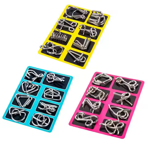 8Pcs/Set Montessori Metal Puzzle Wire IQ Mind Brain Teaser Puzzles Adults Interactive Game Reliever 
