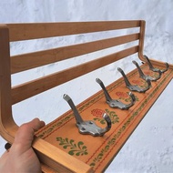 Russian hand-painted wooden wall hanger hooks with shelf – coat rack vintage