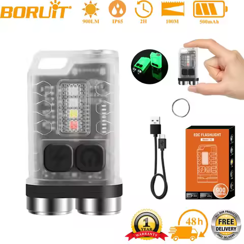 BORUiT V3 EDC Keychain LED Flashlight 900 Lumens Mini Torch Type-C Rechargeable Work Light With Magn