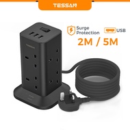 TESSAN Extension Plug Tower with USB+ Type C,Plug Socket Extension Surge protector 5M Extension Cord