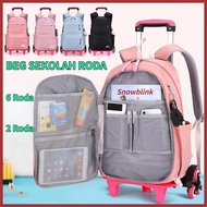 Beg Sekolah Troli 2/6 Roda Kids Trolley School Bag Rolling Pink Blue Backpacks 2/6Wheels Climbing St
