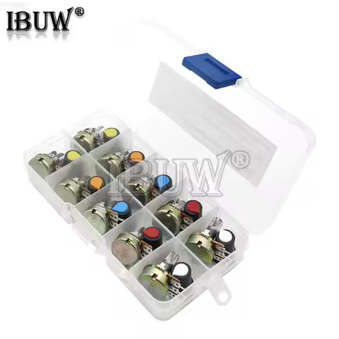 WH148 Potentiometer Kit B1K 2K 5K 10K 20K 50K 100K 500K 1M 15mm Linear Taper Rotary Potentiometer Re