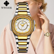 montre femme 2021 Womens Gold Fashion Square Watch WWOOR Top Brand Luxury Crystal Ladies Quartz Wris