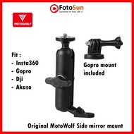 MotoWolf side mirror mount for insta360, dji, gopro, akaso
