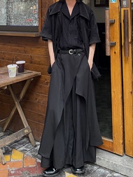 หลวม ขากว้าง กางเกง มีสายสะพายไม่สมมาตร ดีไซน์ Yohji Yamamoto สไตล์เยาวชนย้อนยุคญี่ปุ่น ลำลอง โพลีเอ