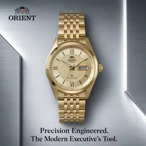 Orient Men Dual Day Date Automatic Mechanical Watch Roman Numerals Stainless Steel Bracelet Business