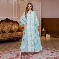 Embroidered Sequin Long Dress - Gauzy Fabric for Middle Eastern Fashion